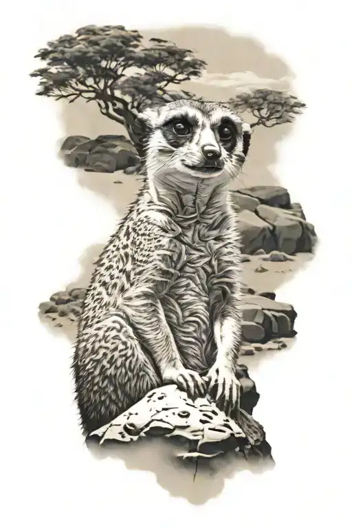 Meerkat On Top Of Stone And Savanna Background