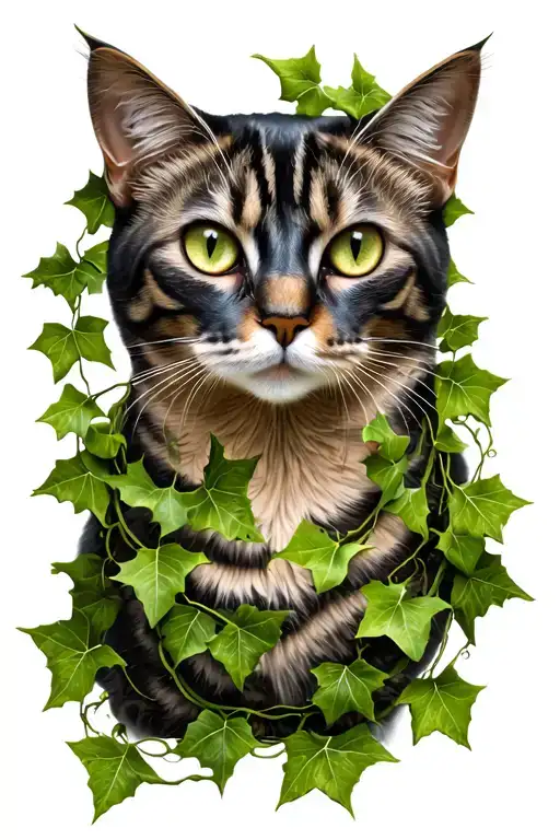 Cat Surrounded With Ivy Vine Wrapped