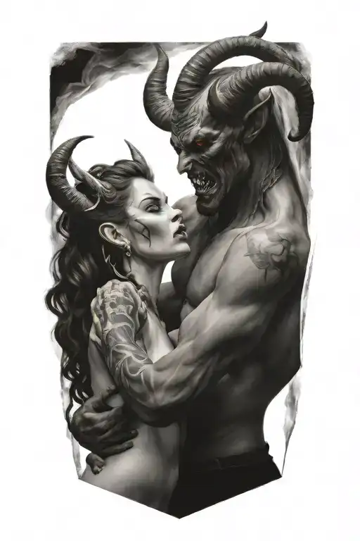 A Male And Female Demon Dancing