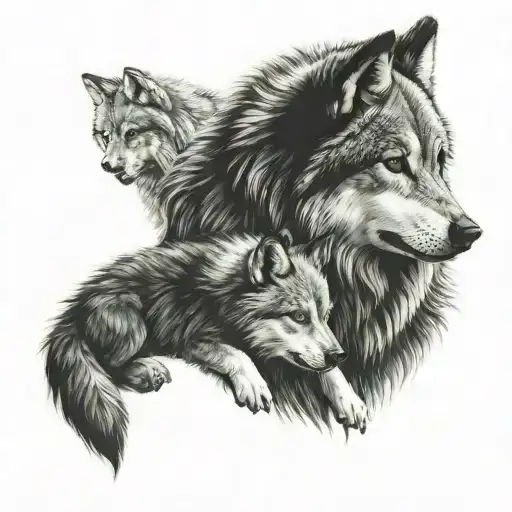 Wolf With Wolf Pup Wolves Each Pup