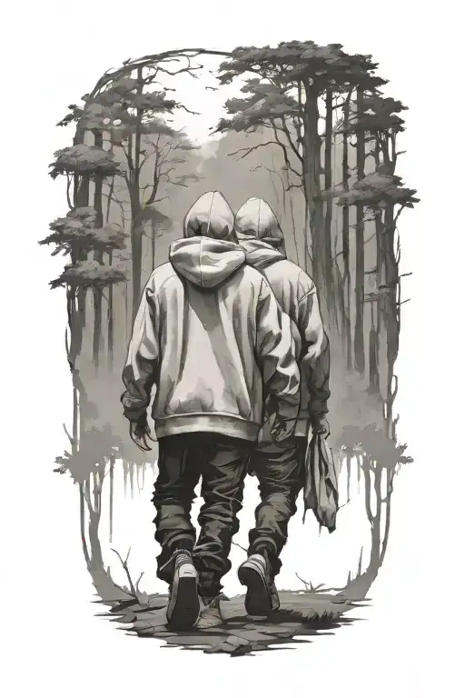A Silouttoue Of 2 Brothers Wearing Hoodies Walking Away Holding Hands