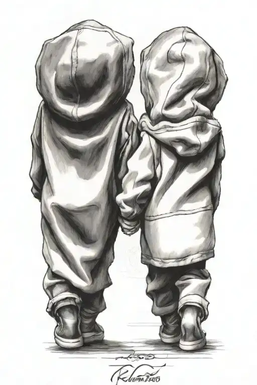 2 Very Small Boys Wearing Hoodies One Taller And Older Than The Other Walking Away Holding Hands