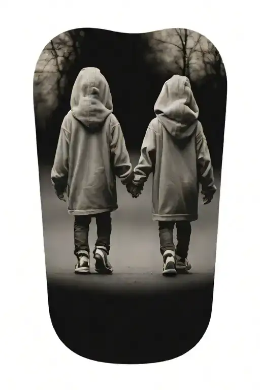 2 Very Small Brother Wearing Hoodies One Taller Than The Other Walking Away Holding Hands