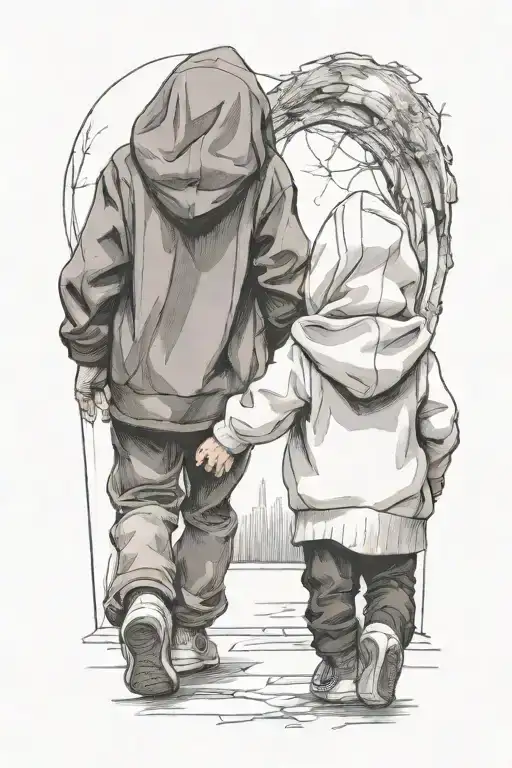A 2Year Old And A 4Year Old Wearing Hoodies One Taller Than The Other Walking Away Holding Hands
