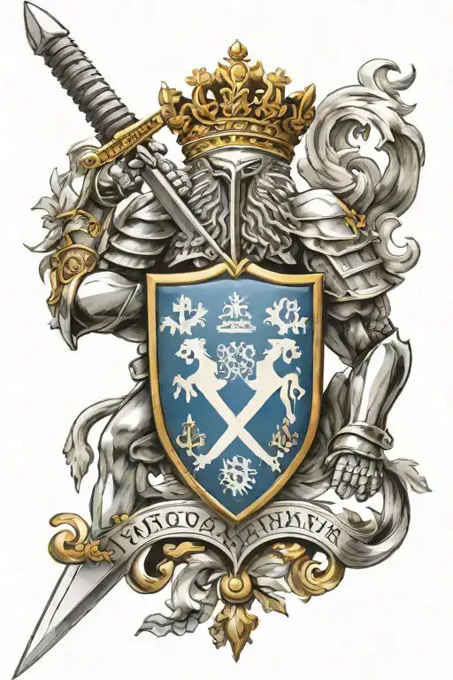 Croatian Coat Of Arms With Knight Holding Sword With Croatian Natural Elements