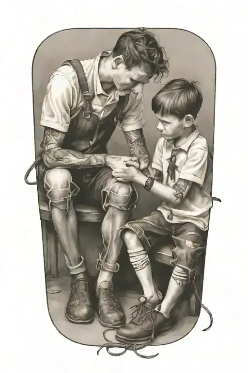 A Bug Brother Ties The Shoelaces Of His Younger Brother