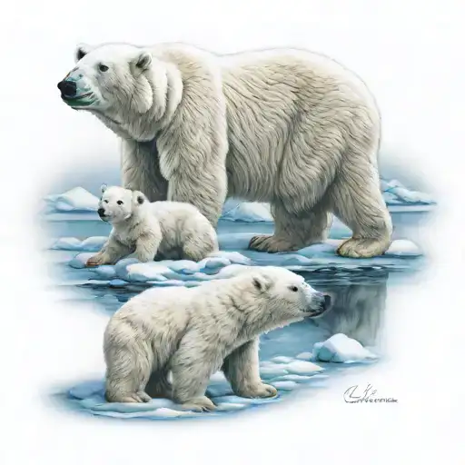 Polar Bear With Two Cubs