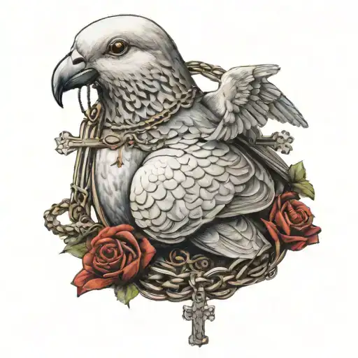 Big Dove Holding A Necklace With A Cross In The Mouth