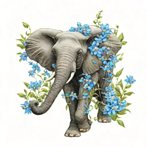 Elephant Surrounded By Forget Me Not Flowers