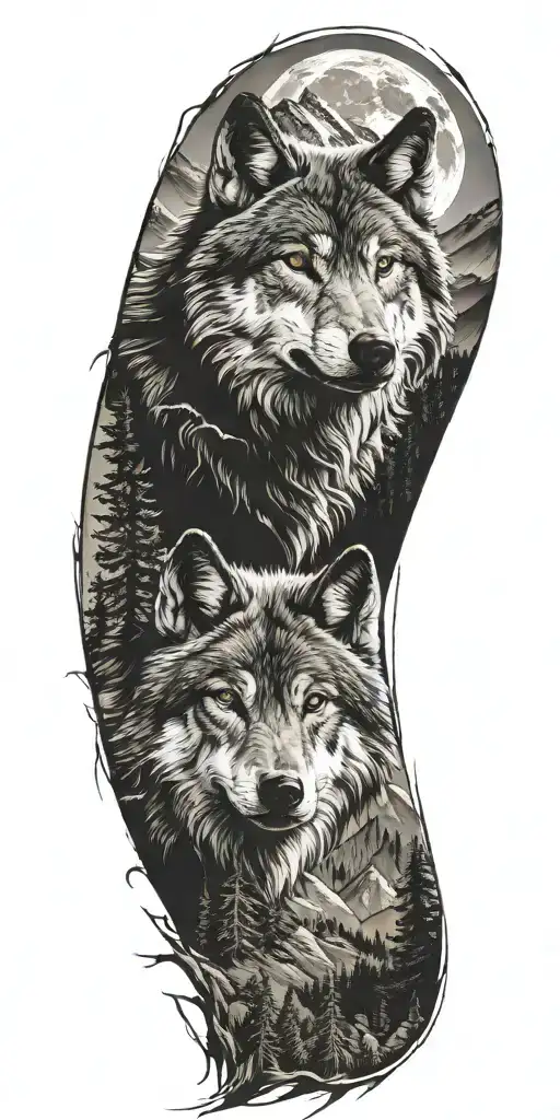 Wolf And Mountains And Trees