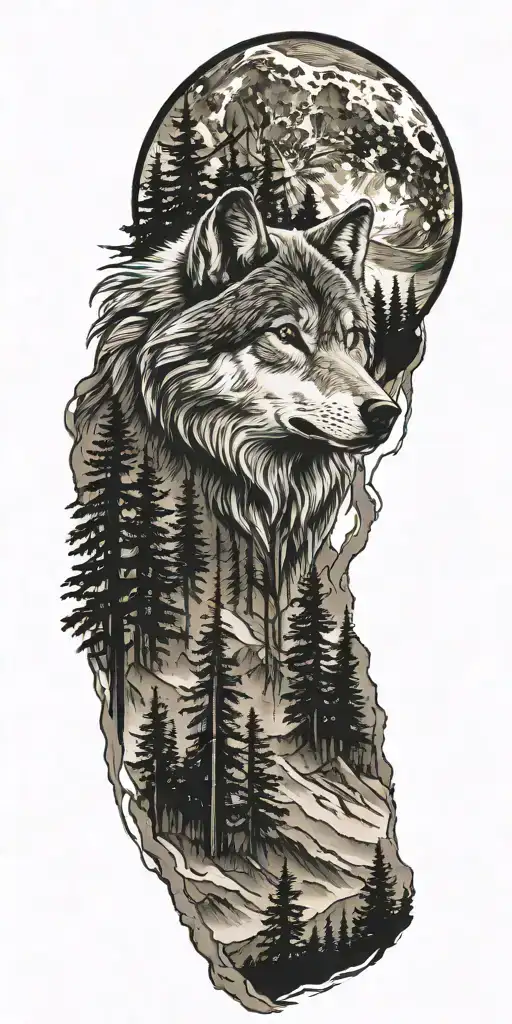 Wolf And Mountains And Trees