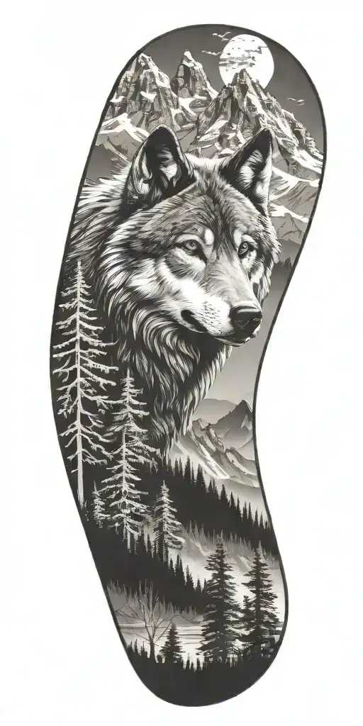 Wolf And Mountains And Trees