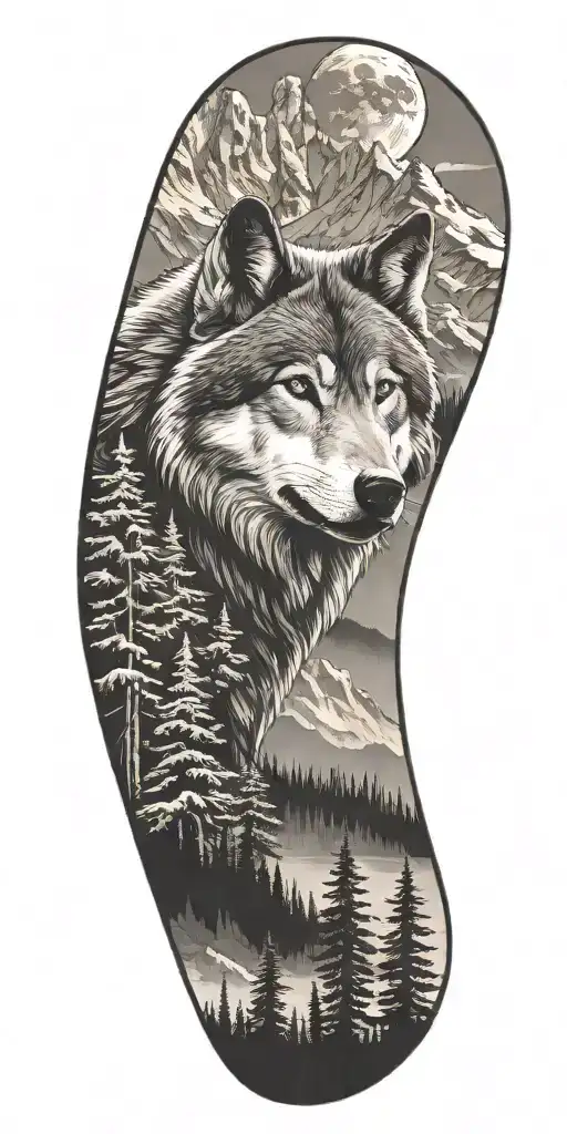 Wolf And Mountains And Trees