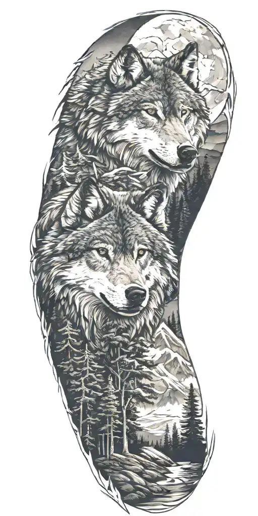 Wolf And Mountains And Trees