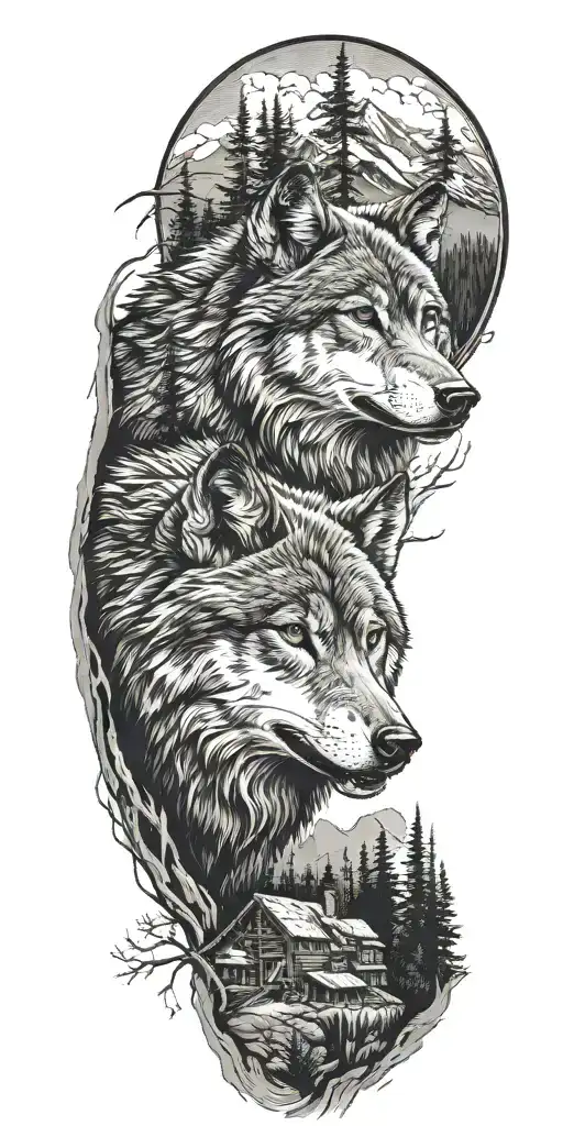 Wolf And Mountains And Trees