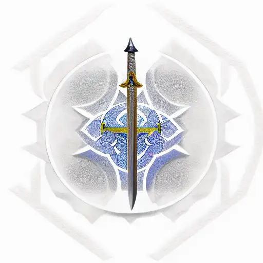 Templar Sword With Female In White Robes Praying Inside Trapped