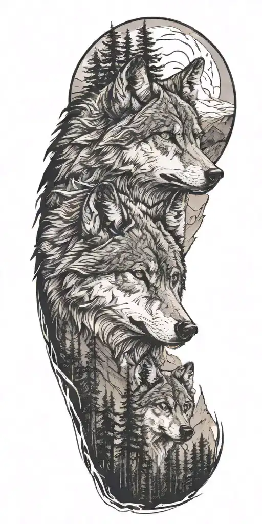 Wolf And Mountains And Trees