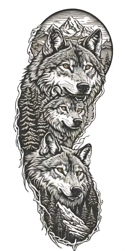 Wolf And Mountains And Trees