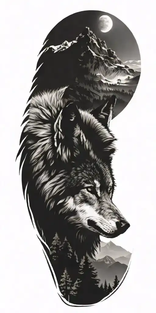 Wolf And Mountains And Trees