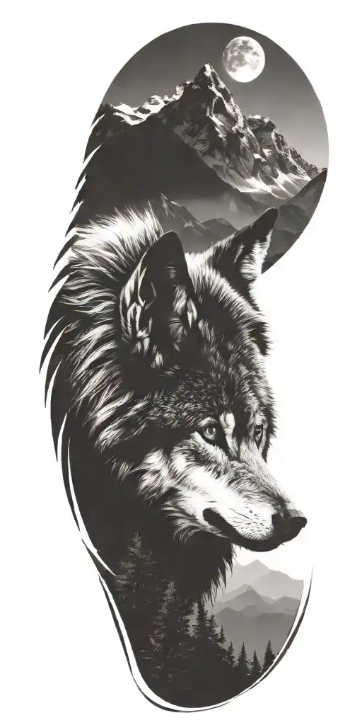 Wolf And Mountains And Trees
