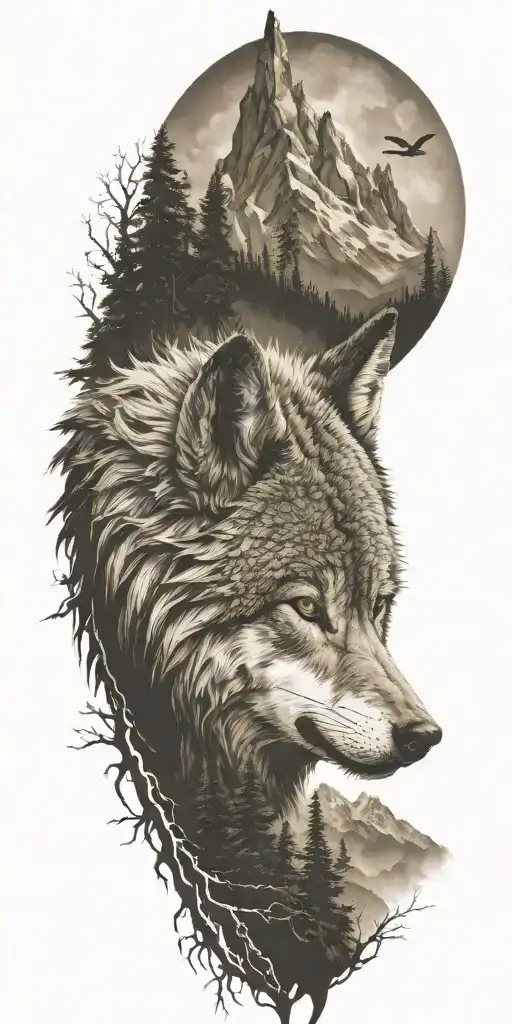 Wolf And Mountains And Trees