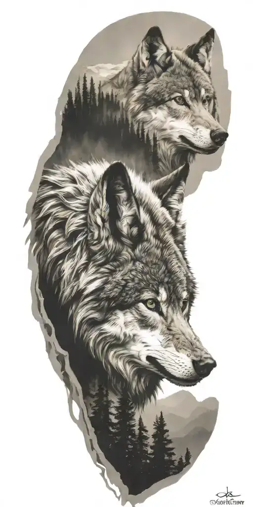 Wolf And Mountains And Trees