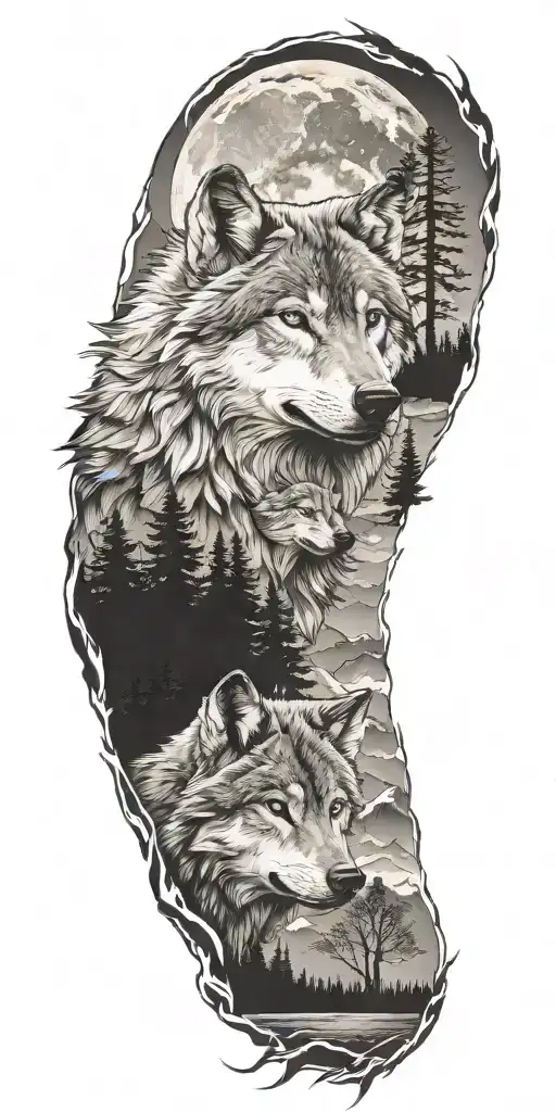 Wolf And Mountains And Trees