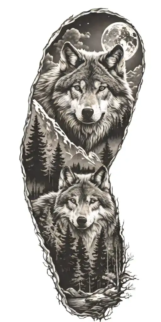 Wolf And Mountains And Trees