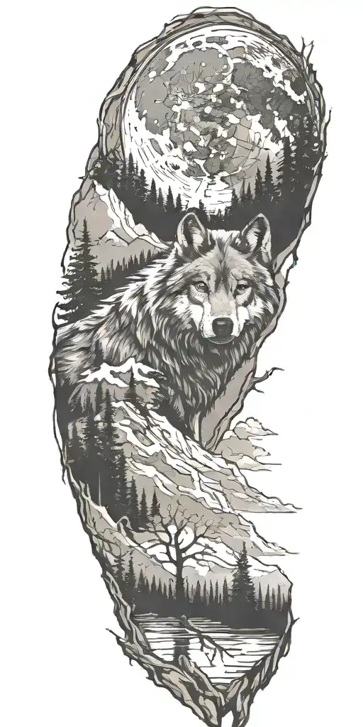 Wolf And Mountains And Trees