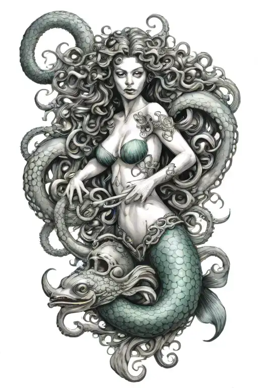 Mermaid Medusa Being Attacked By Octopus