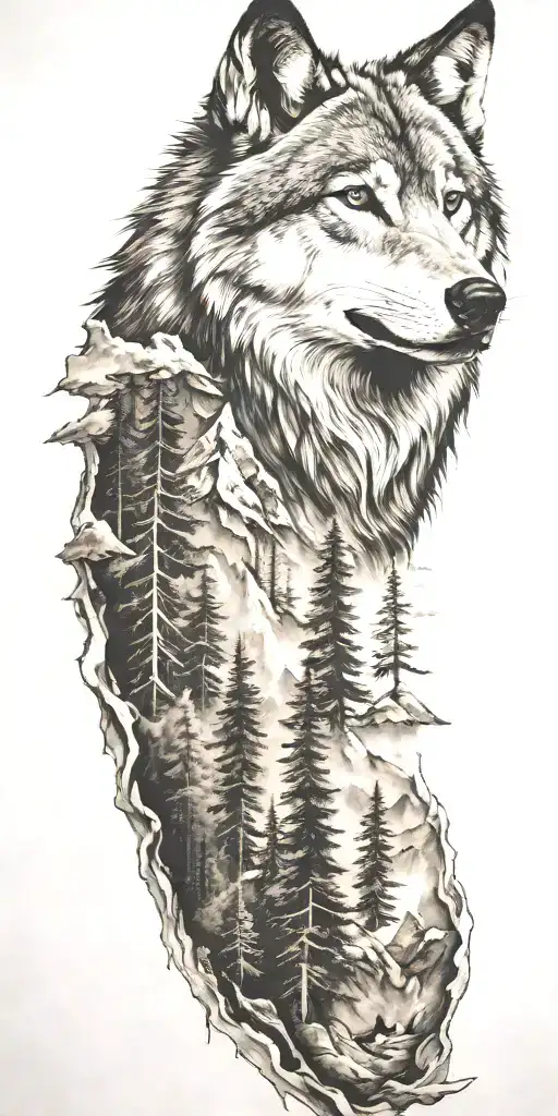 Wolf And Mountains And Trees