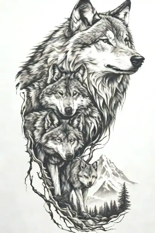Wolf And Mountains And Trees