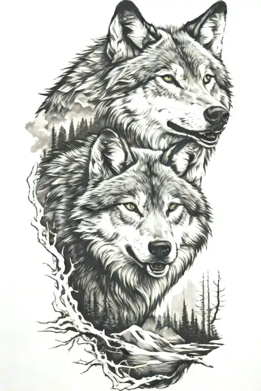 Wolf And Mountains And Trees
