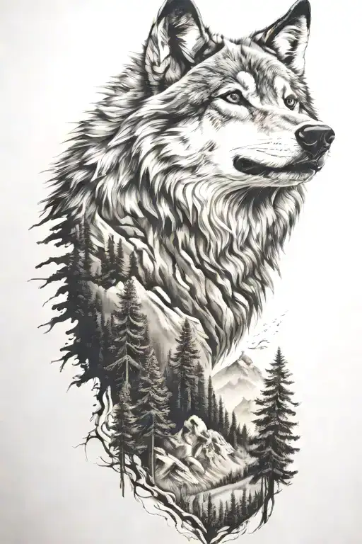 Wolf And Mountains And Trees