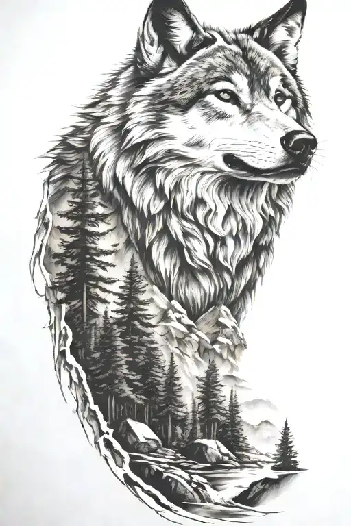 Wolf And Mountains And Trees