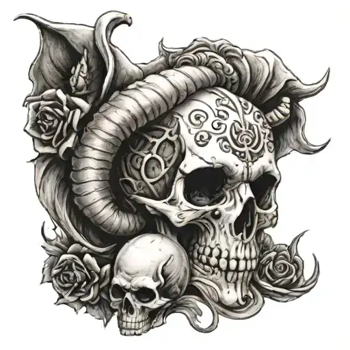 Aries Skull Mix With Devil Half Angel