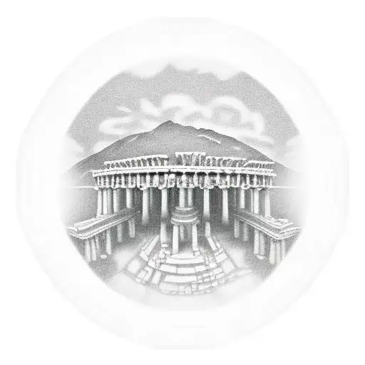 A Greek Theater Stage With Huge Columns In An Open Space