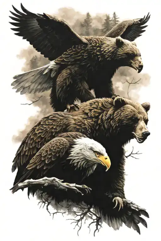 Bear And Eagle Nature Scene