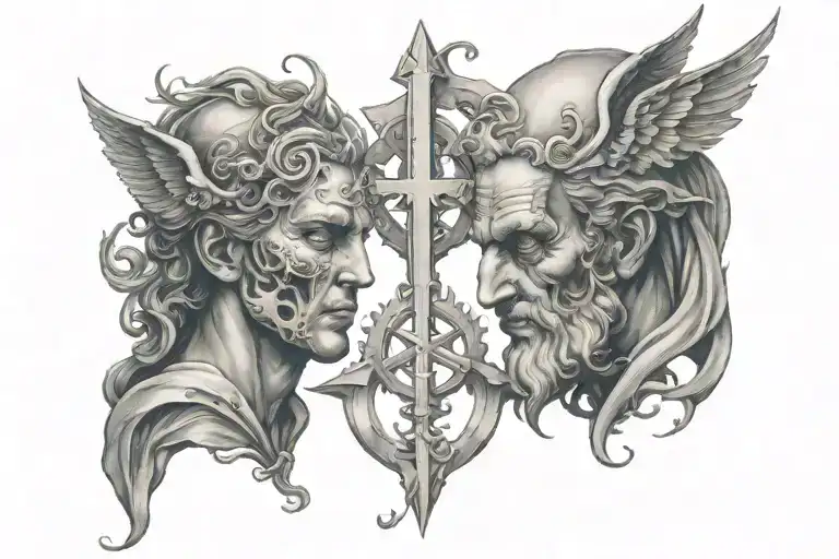 Good And Evil Facing Religious Theme