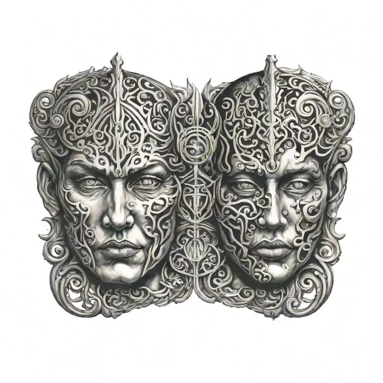 Good And Evil Two Faces Facing Each Other