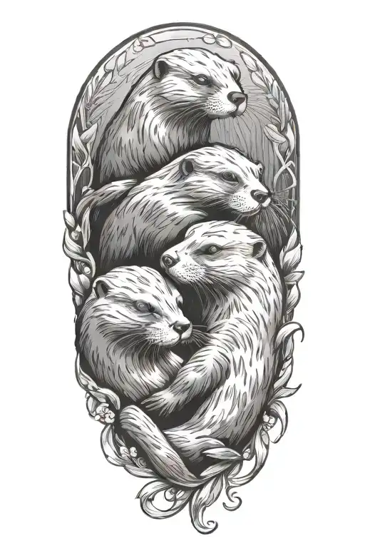 Fantasy Themed Tattoo Design Featuring Two Otters Holding Hands