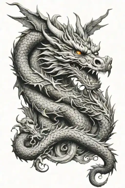 Realistic Chinese Dragon Surrounded