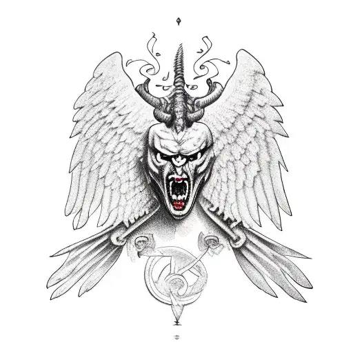 Devil With Wings And An Eagle On His Right Shoulder