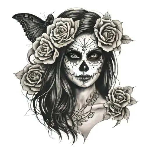 Day Of The Dead Girl Skull Surrounded