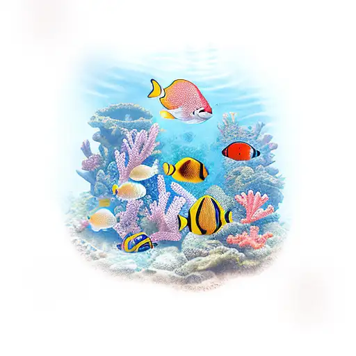 An Underwater Scene With Colorful Tropical Fish And Coral Reefs