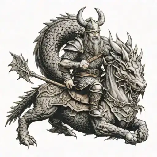 Viking Warrior Riding A Dragon Into Battle