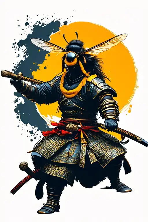 Honeybee Themed Samurai Wielding A Katana