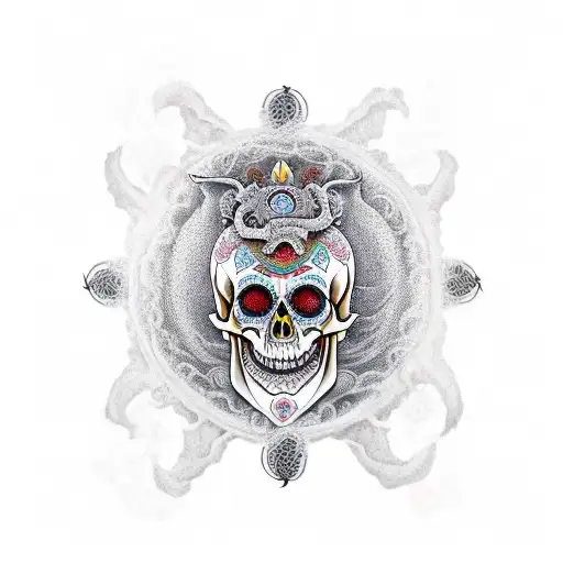 Tibetan Skull And Dragon 7 Heads