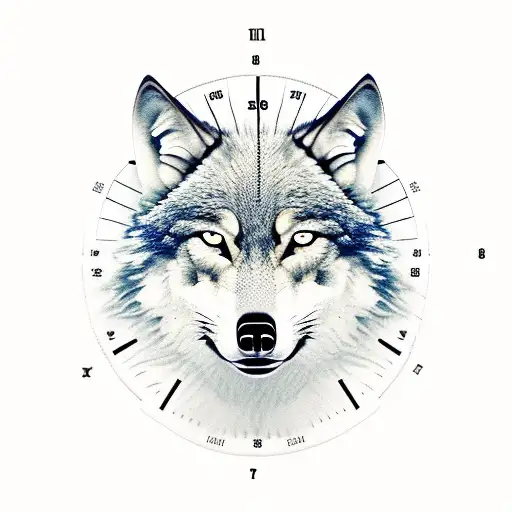 A Realistic Wolf With A Roman Numeral Clock Eye