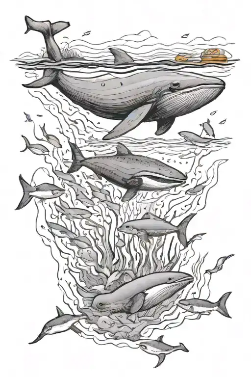 Underwater Trenches With Whale Swimming Some Jellyfish Orange Fish Corral